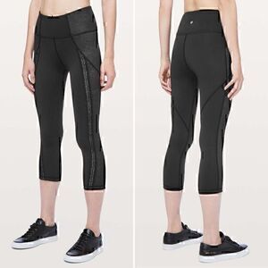 Lululemon Power Lines Crop 21” in Black / Meisai Black White